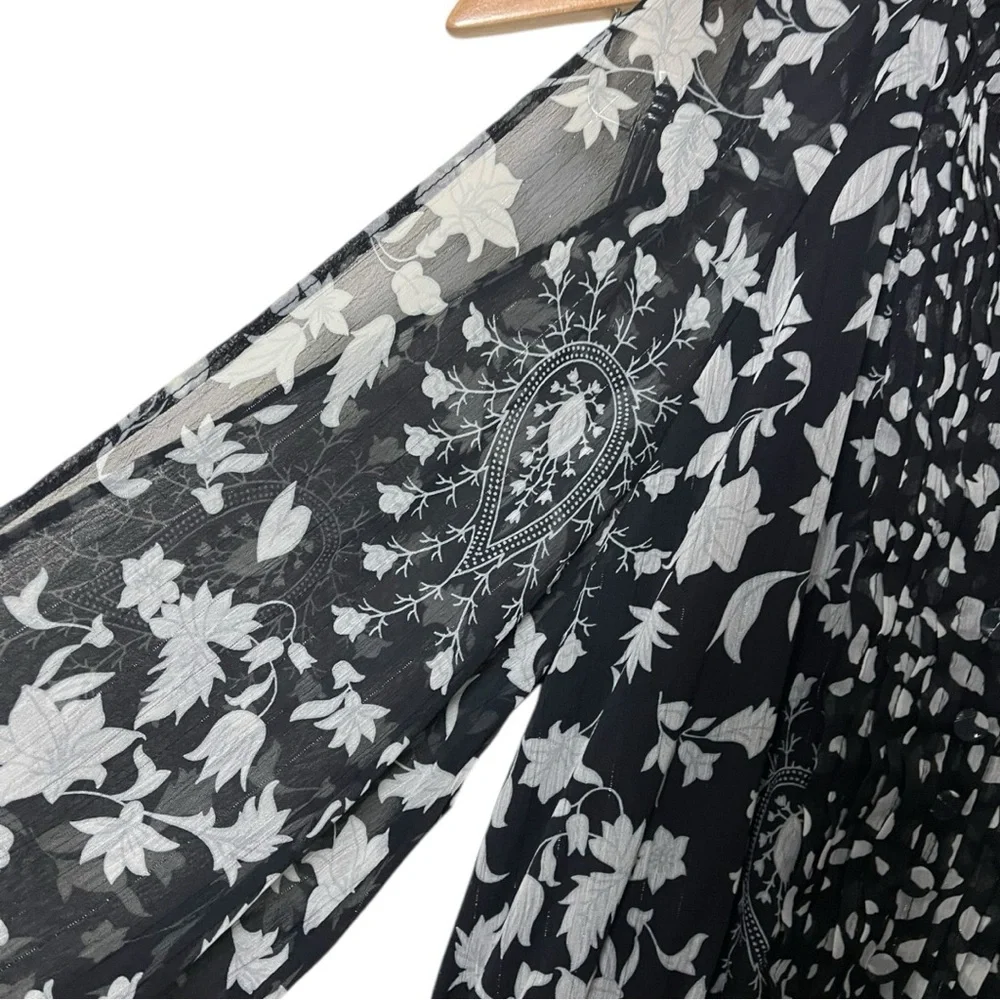 NWT Motf Studio Shein Cold Shoulder Floral Lantern Sleeve Ruffle Hem Dress XS